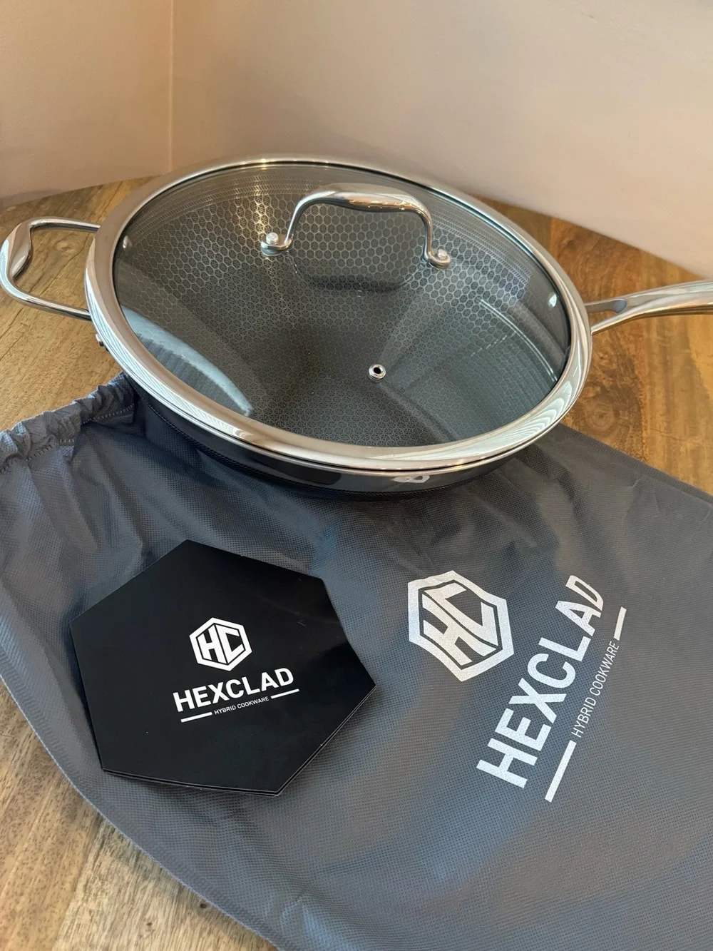 HEXCLAD | 12” Hybrid Wok with Glass Lid, Nonstick Stainless Steel - Complete NEW